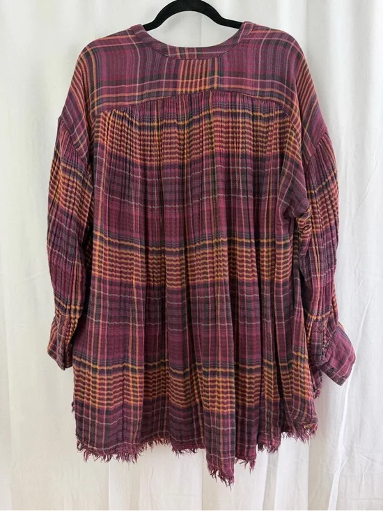 Free People Come on Over Oversized Plaid Button Down Flannel Womens Size Medium - Picture 7 of 9